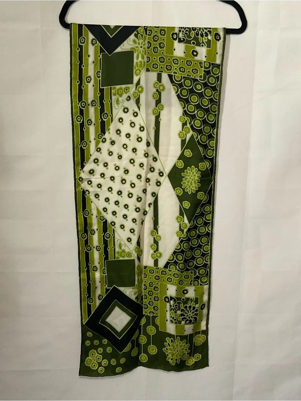 Mid Century Vintage Japanese 100% Silk Oblong Scarf with Hand rolled edge
